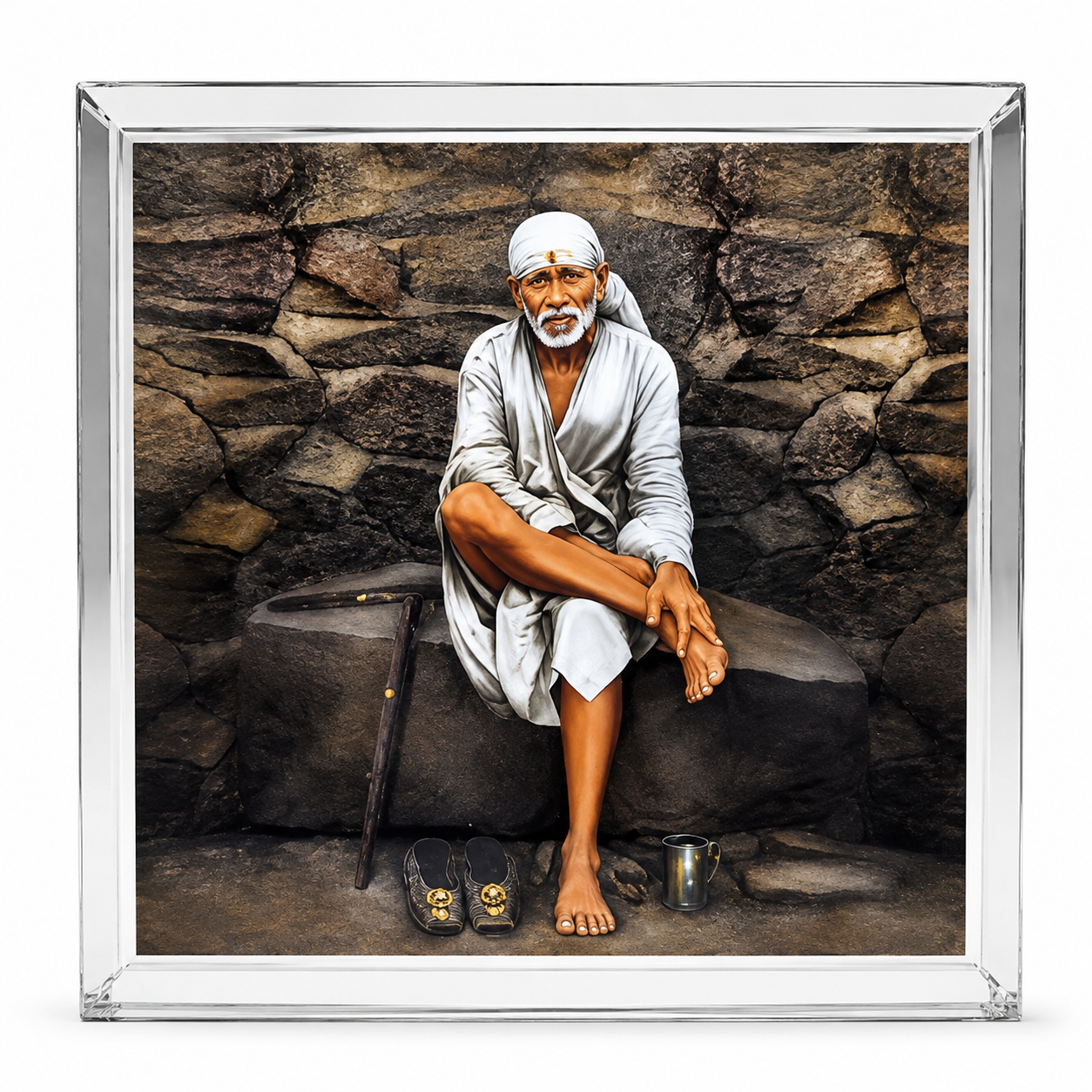 Sai Baba Dagad Idol | Acrylic Showpiece | Colour | Car Dashboard Home & Office Decor | Multicolour | Housewarming Gift