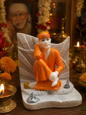 Sai Baba Dwakamai Sitting Marble Statue | Premium Devotional Idol | 4.5 x 4.5 x 4 inches | Orange, Yellow & White