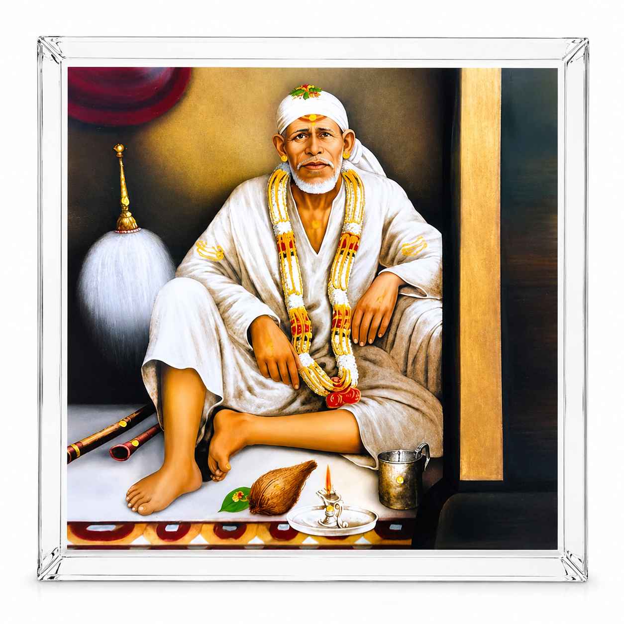 Sai Baba Dwarkamai Acrylic Figurine | Car Dashboard, Home & Office Décor | Antique Finish | 11x4x11cm | Multicolour