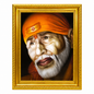 Sai Baba Framed Wall Painting | Photo Lamination | Wood Matte Gold Frame | 6x8 Inch | Sai Face | Home Decor
