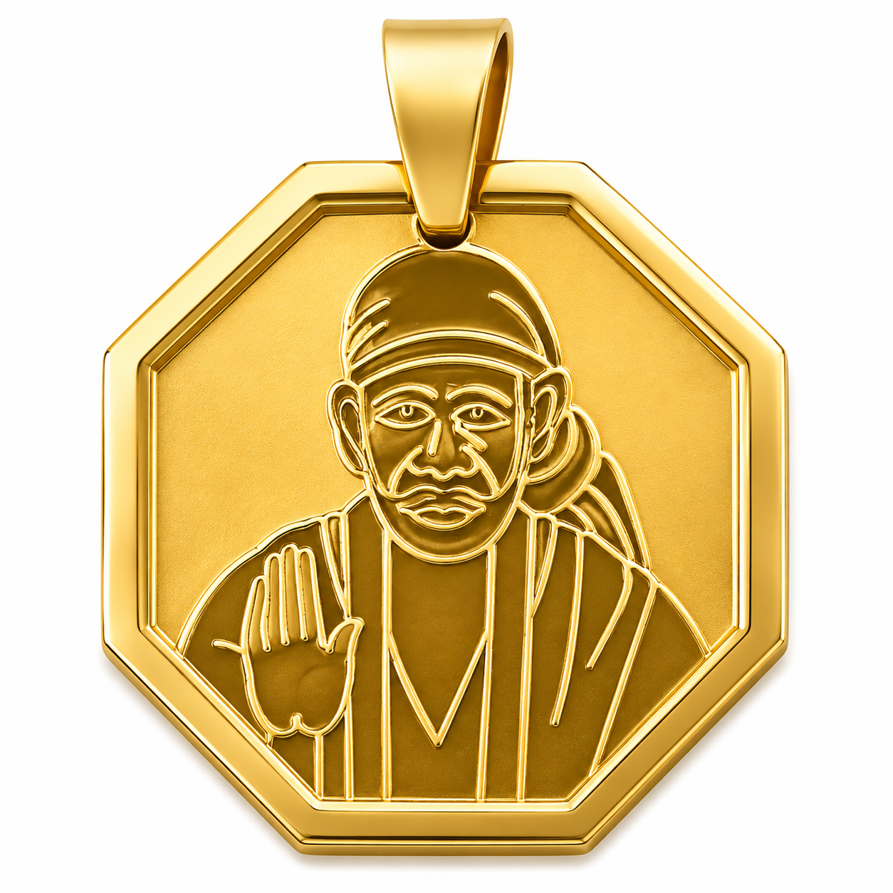 Sai Baba Full Gold Ashtakoni Pendant | 26mm | Brass Stainless Steel | Glossy Gold | Men | Everyday Wear