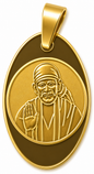 Sai Baba Full Gold Centre Round Oval Locket | 25mm | Brass Stainless Steel | Glossy Gold | Men | Everyday Wear