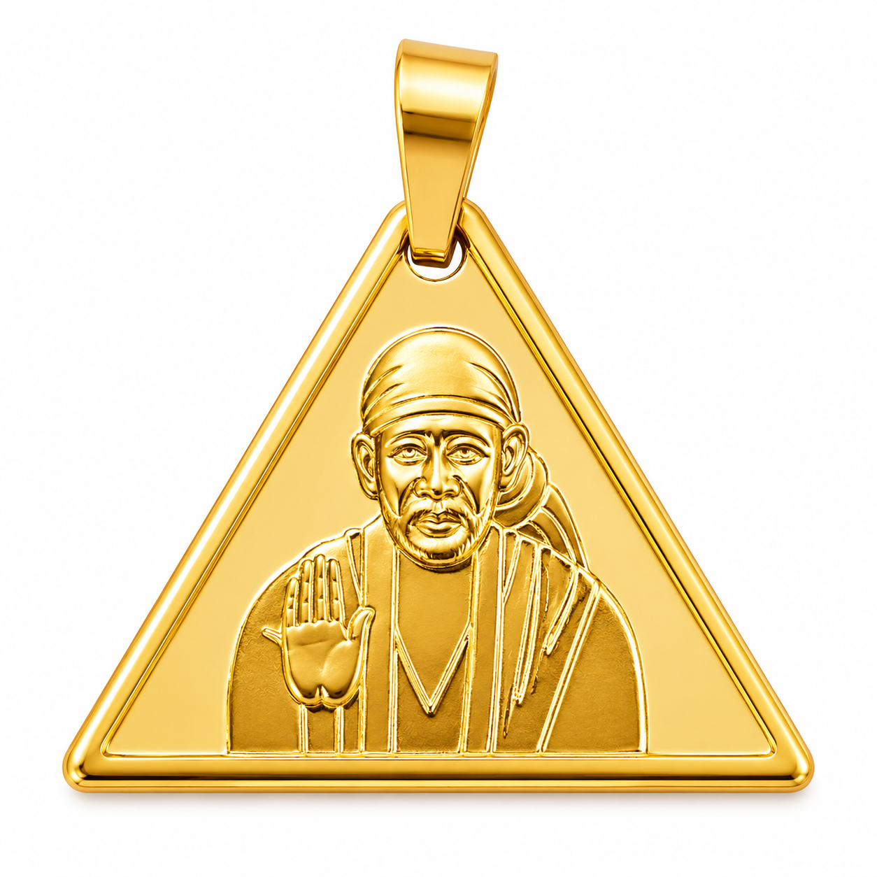 Sai Baba Full Gold Triangle Locket | 25mm | Brass Stainless Steel | Ethnic Collection | Men | Everyday Wear