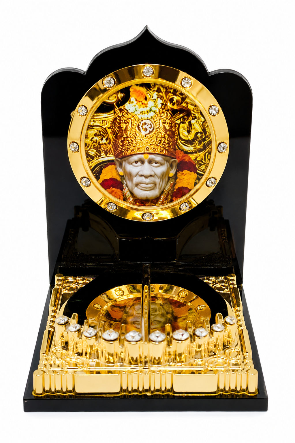 Sai Baba Gold Acrylic Car Dashboard Stand | 7x5 cm | Devotional Car Decor Gift
