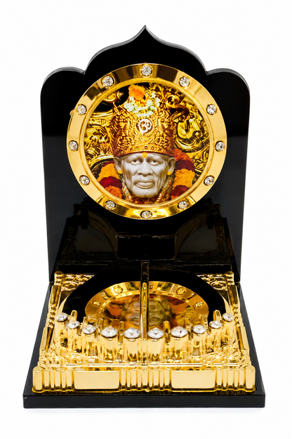 Sai Baba Gold Acrylic Car Dashboard Stand | 7x5 cm | Devotional Car Decor Gift
