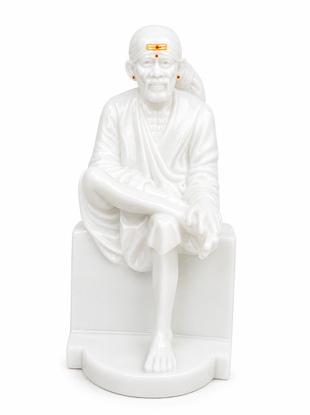 Sai Baba Idol | White Marble Finish | Samadhi Mandir Style | 13 Inch | Chandan | Home Temple & Office Pooja