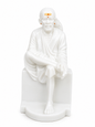 Sai Baba Idol | White Marble Finish | Samadhi Mandir Style | 13 Inch | Chandan | Home Temple & Office Pooja