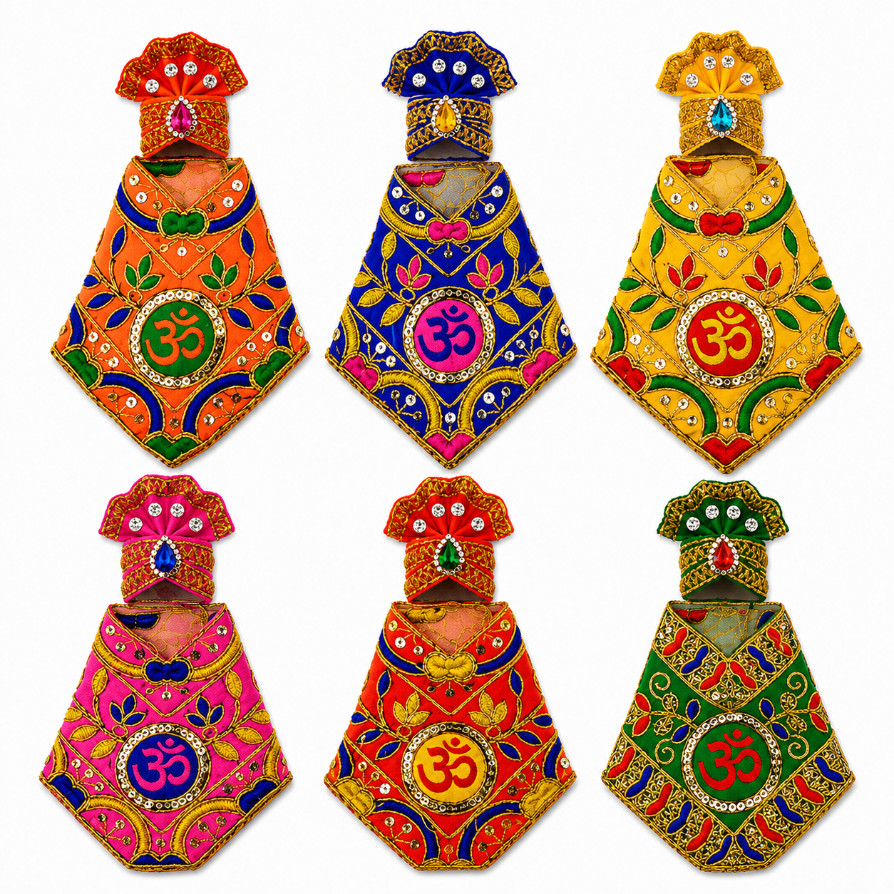 Sai Baba Idol Dress Vastra Shawl | Pack of 6 | For 6.5 Inch (No. 2) Idol | With Turban | Velcro Lock