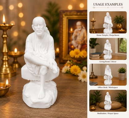Marble Dust Ashirwad Hand Sai Baba Idol – 7 Inch | Shirdi Sai Murti for Home Mandir, Pooja & Spiritual Decor