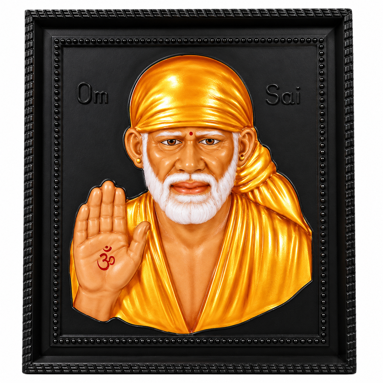 Sai Baba Marble 3D Photo Frame | Orange | Glass | Glossy Textured | Wall Mount | Home Temple Decor & Gift