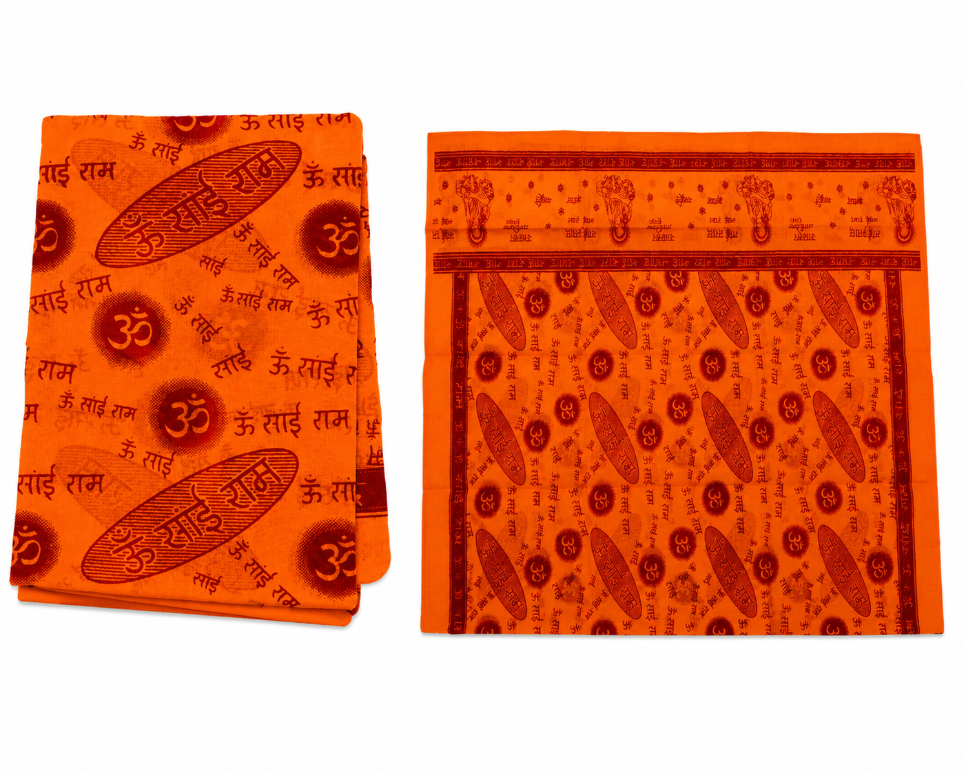 Sai Baba Om Sai Ram Cotton Shawl | 56x39 Inch | Light Orange | Meditation & Pooja