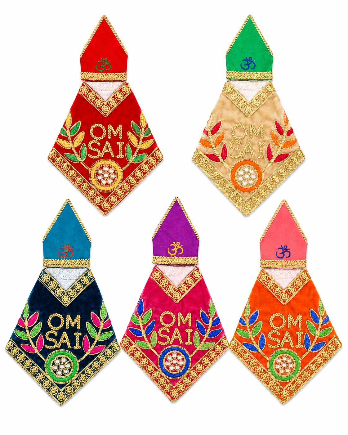 Sai Baba Om Velvet Vastra Shawl | Embroidery | Pack of 5 | For 9 Inch (No. 4) Idol | Silk | Classic Style