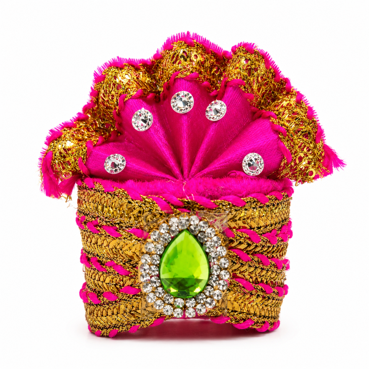 Sai Baba Pagdi Mukut | Size 4 | Pack of 6 | Multicolour | Diamond Stone Work | For Sai Baba, Krishna & Deity Idols