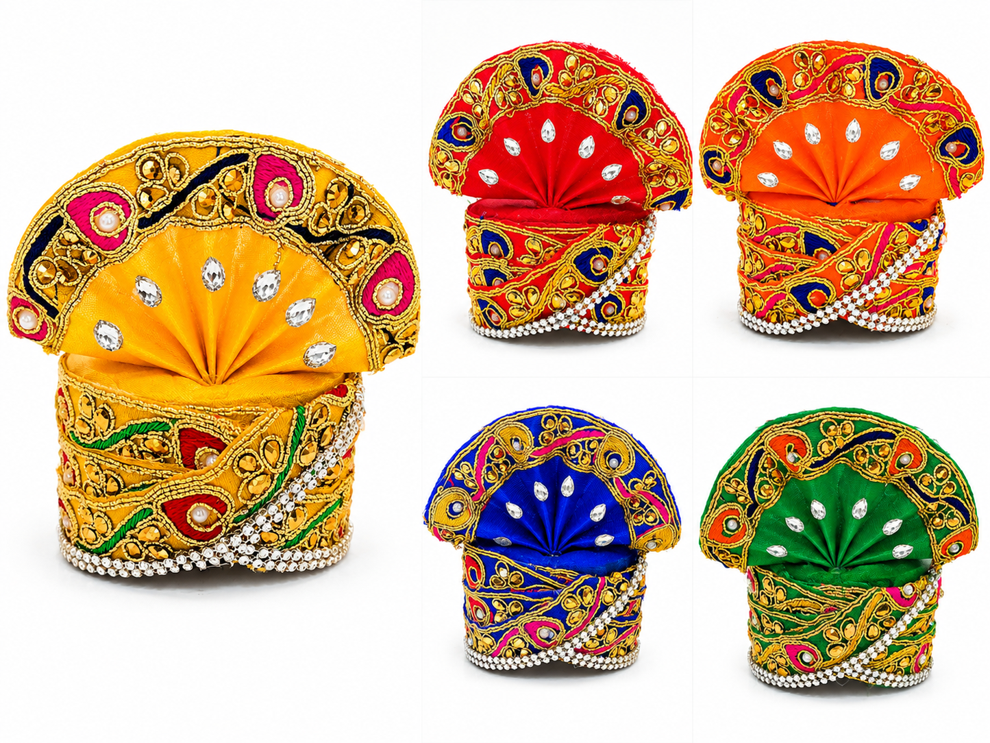 Sai Baba Pagdi Mukut | Size 4.5A | Pack of 6 | Multicolour | Diamond Stone Work | For Sai Baba, Krishna & Deity Idols