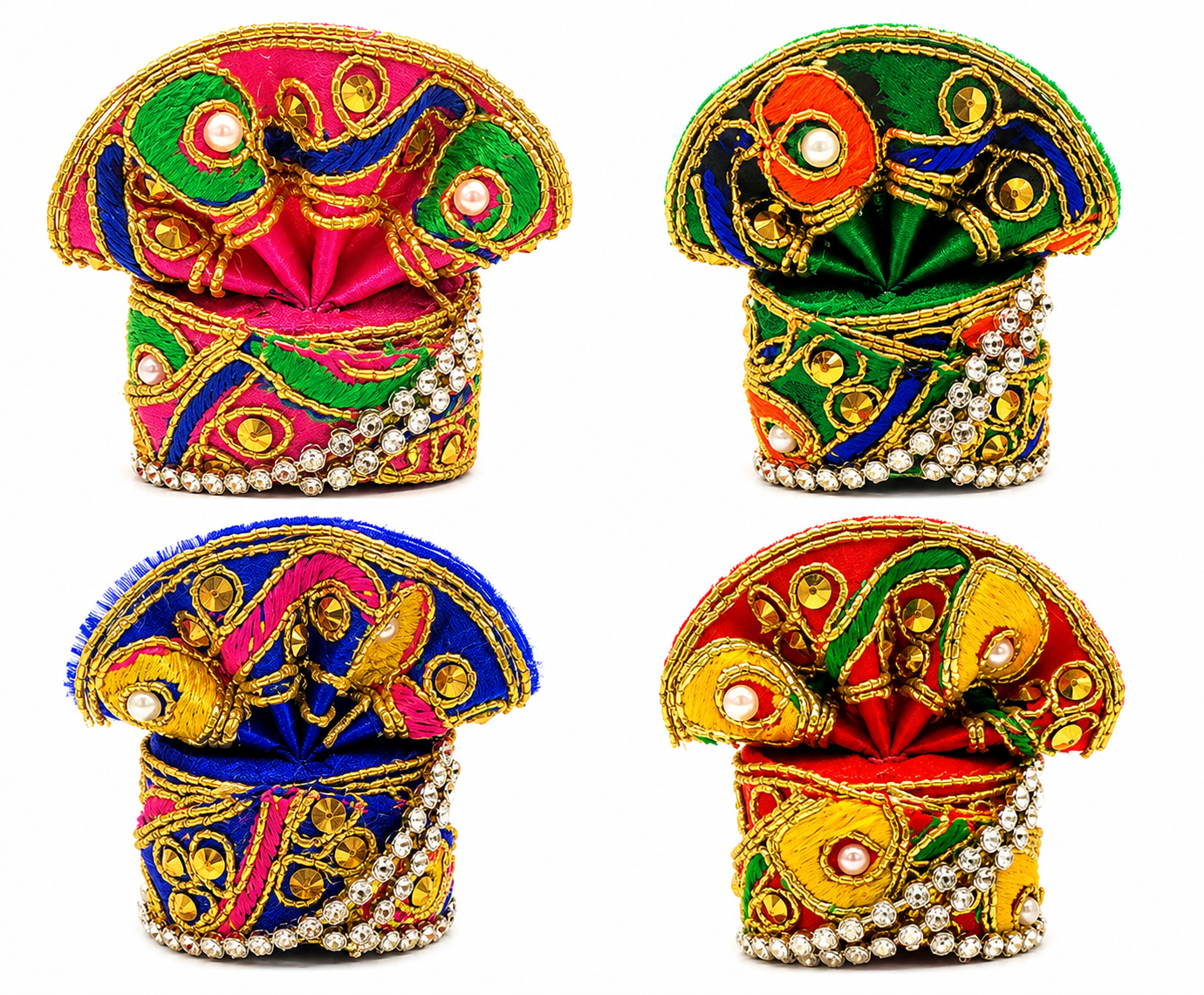 Sai Baba Pagdi Mukut | Size 3 | Pack of 4 | Multicolour | Diamond Stone Work | For Sai Baba, Krishna & Deity Idols