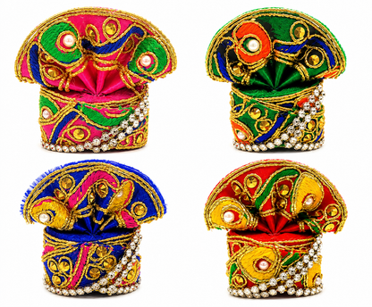 Sai Baba Pagdi Mukut | Size 3 | Pack of 4 | Multicolour | Diamond Stone Work | For Sai Baba, Krishna & Deity Idols