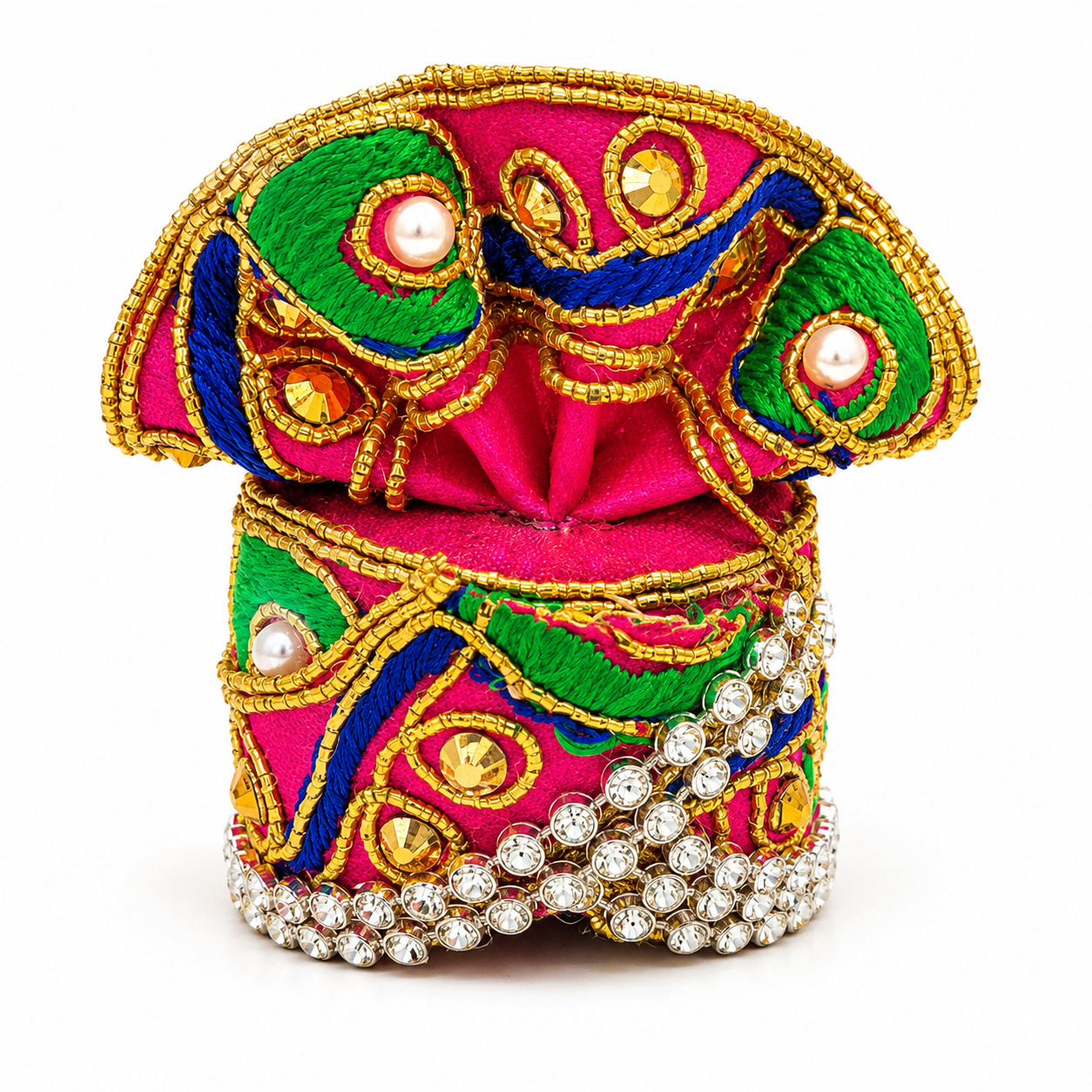 Sai Baba Pagdi Mukut | Size 3 | Pack of 4 | Multicolour | Diamond Stone Work | For Sai Baba, Krishna & Deity Idols