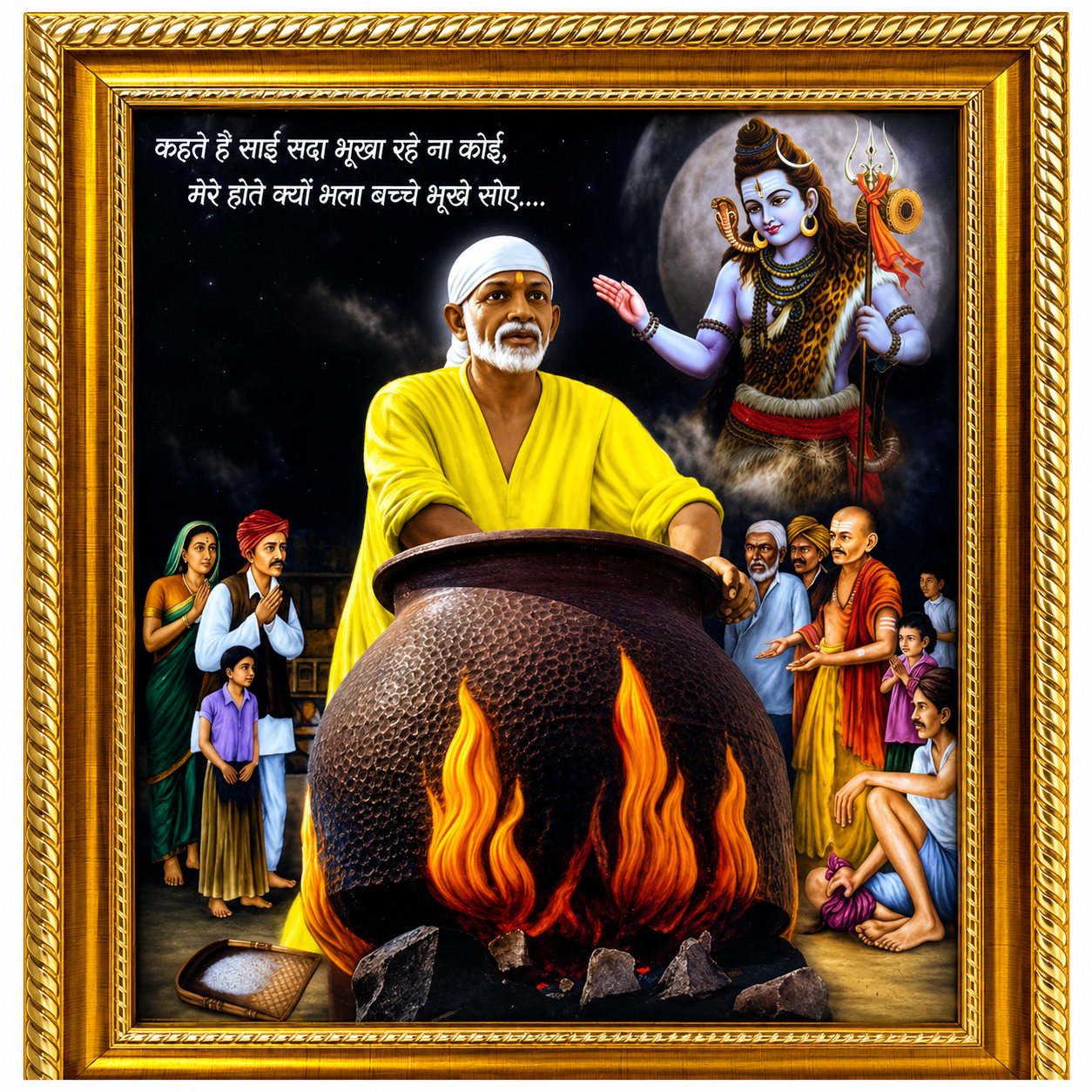 Sai Baba Shirdi Sainath Photo Frame | Handi Cooking | 6x8 Inch | Wood Lamination | Matte Gold | Antique Style | Wall Painting