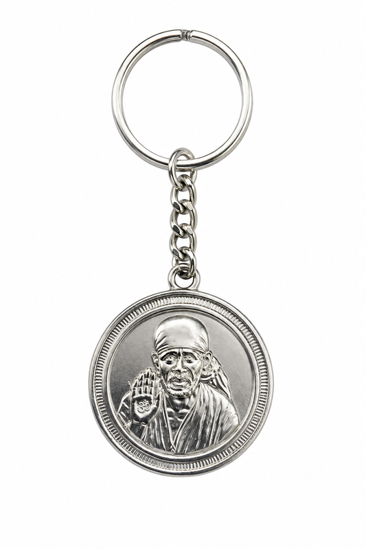 Sai Baba Silver Keychain | Stainless Steel | Laser Cut Pendant | Car Bike Home Keys | Divine Blessings Gift