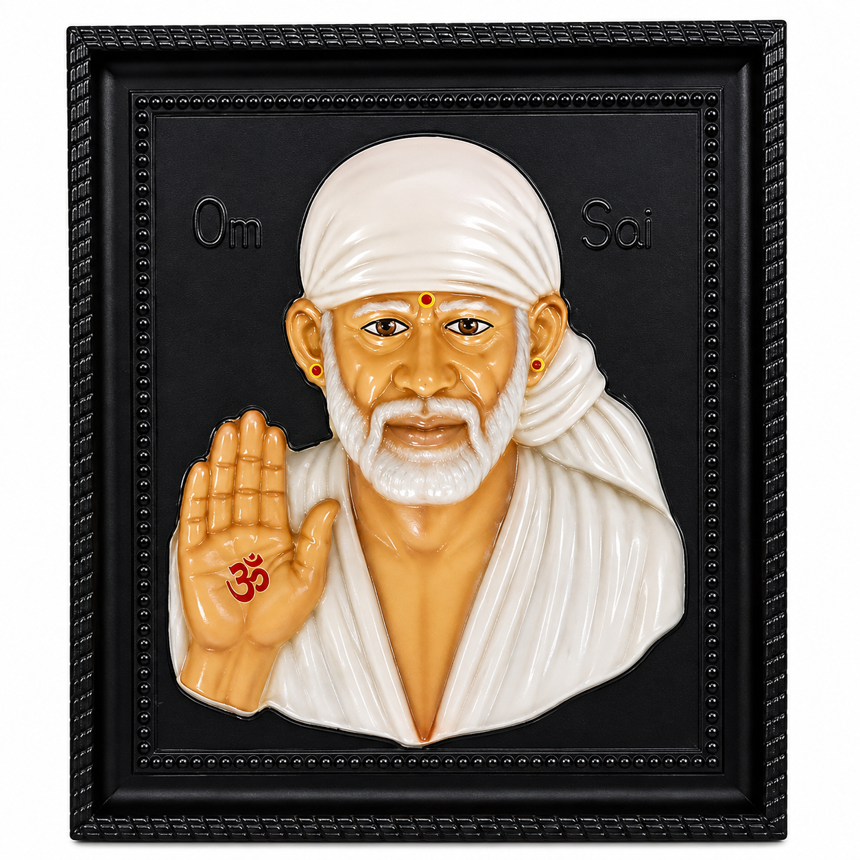Sai Baba Stone 3D Photo Frame | 8x10 Inch | White | Resin & Glass | Tabletop | Easel Back | Modern Style | Home Decor & Gift
