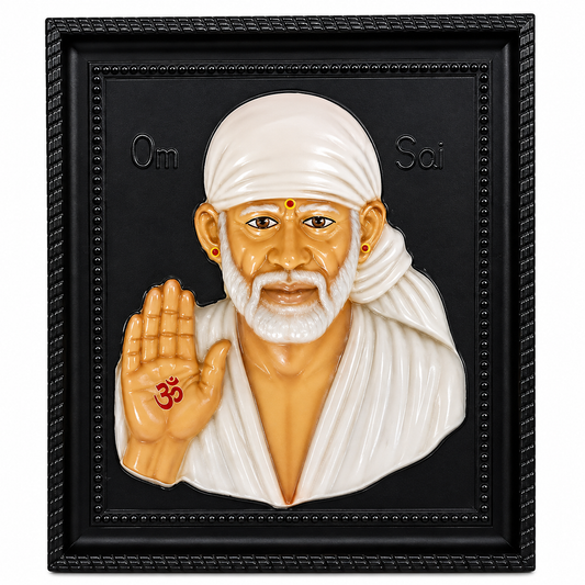 Sai Baba Stone 3D Photo Frame | 8x10 Inch | White | Resin & Glass | Tabletop | Easel Back | Modern Style | Home Decor & Gift