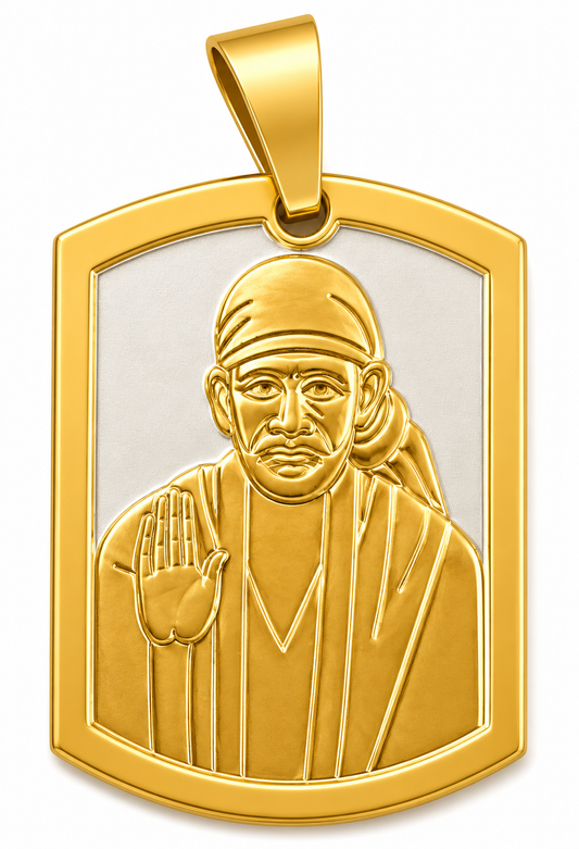 Sai Baba Two Tone Gold Half Round Pendant | 28mm | Brass Stainless Steel | Glossy | Men | Everyday Wear | Never Loses Colour