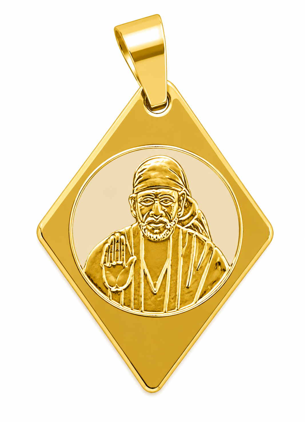 Sai Baba Two Tone Golden Kite Pendant | 28mm | Brass Stainless Steel | Glossy Gold | Men’s Locket | Everyday Wear