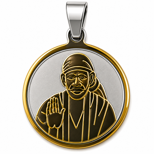Sai Baba Two Tone Plain Round Locket | 22mm | Brass Stainless Steel | Glossy Gold | Men | Everyday Wear | Never Loses Colour