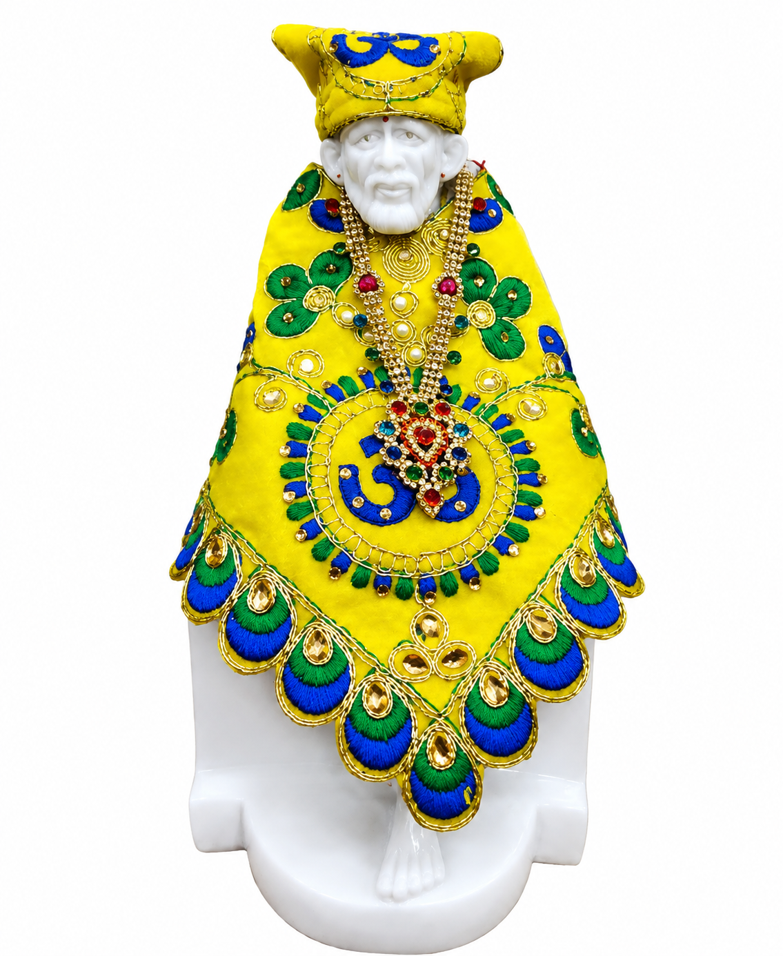 Sai Baba Velvet Dress Set | Pack of 7 | Om Printed Handcrafted | For 4.5 Inch Idol | Multicolour Vastra Poshak
