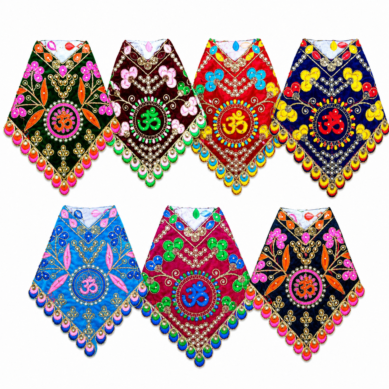 Sai Baba Velvet Dress Set | Pack of 7 | Om Printed Handcrafted | For 4.5 Inch Idol | Multicolour Vastra Poshak