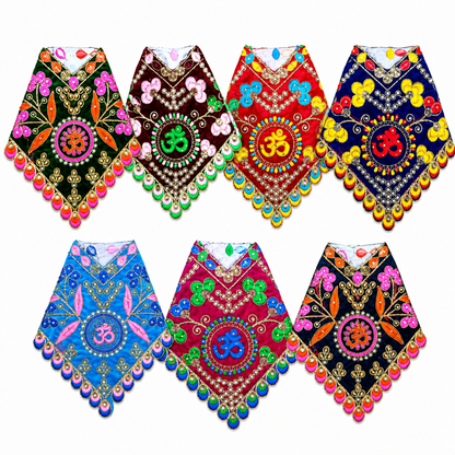 Sai Baba Velvet Dress Set | Pack of 7 | Om Printed Handcrafted | For 4.5 Inch Idol | Multicolour Vastra Poshak