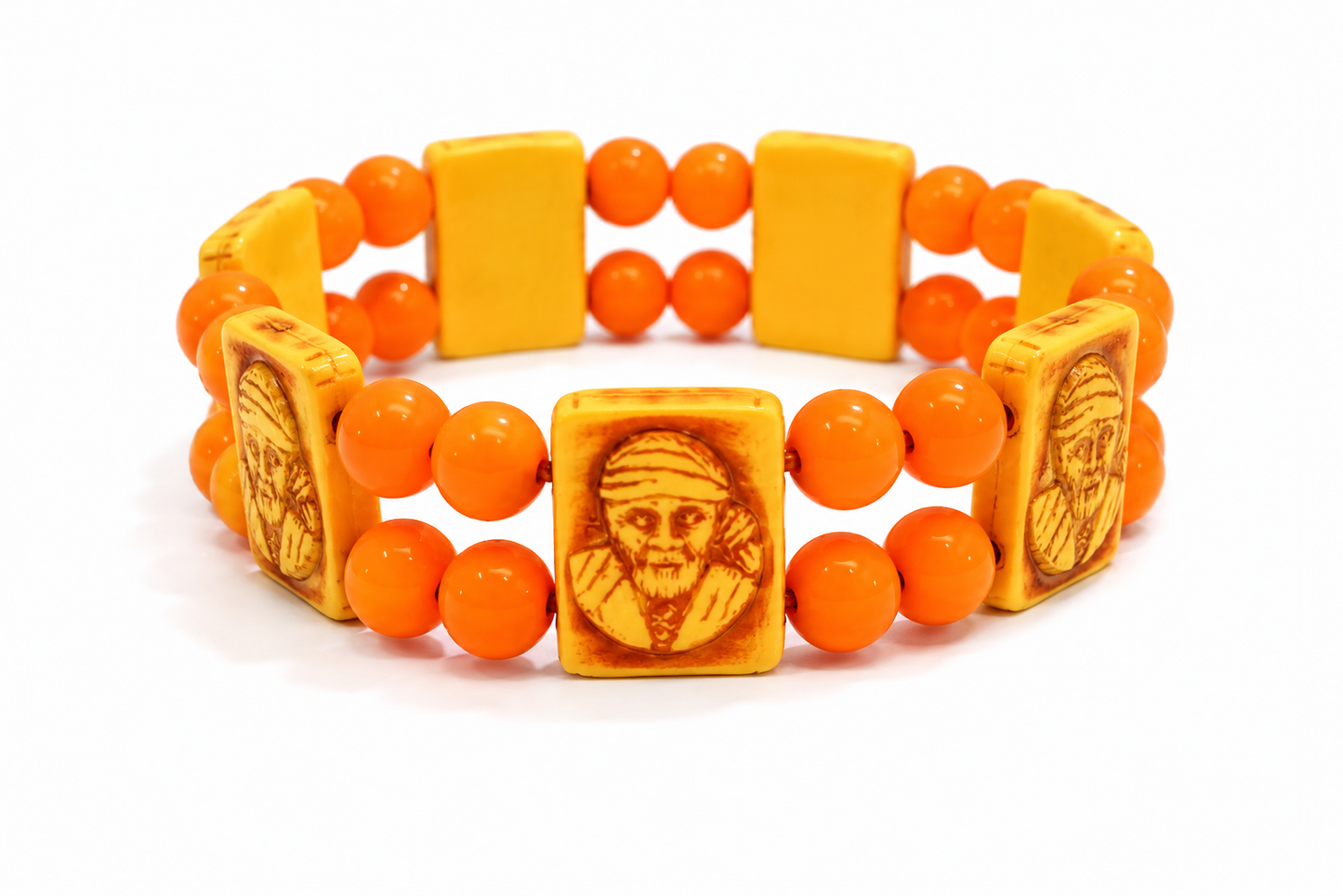 Sai Baba Wrist Band | Yellow & Orange | Elastic | Daily Wear Devotional Bracelet | Religious Jewellery