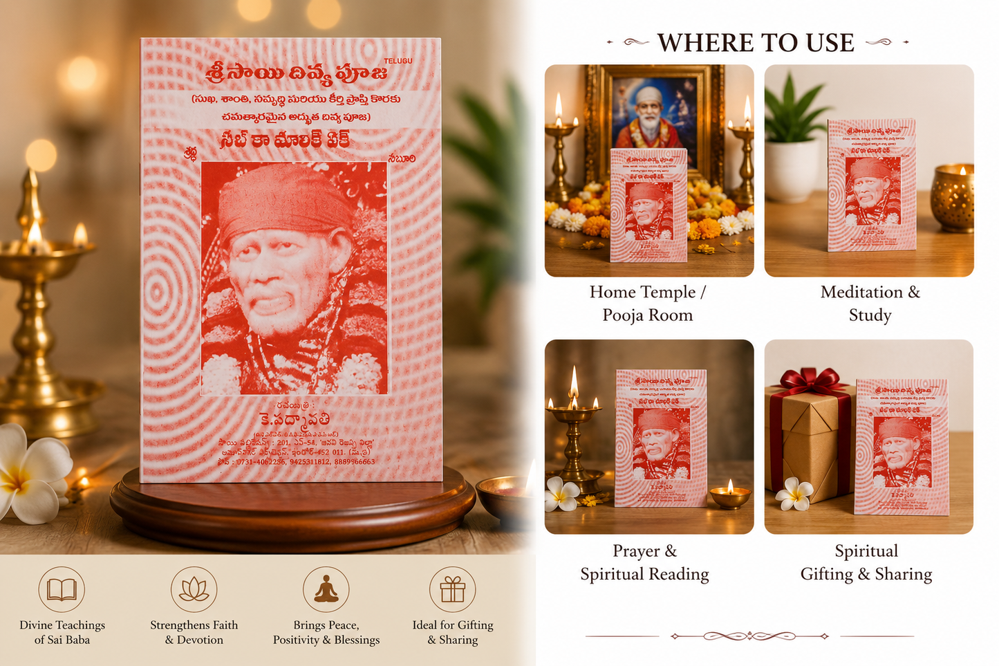Sri Sai Divya Pooja Book (Telugu) | Sai Baba Devotional Prayer & Pooja Book – Pack of 10