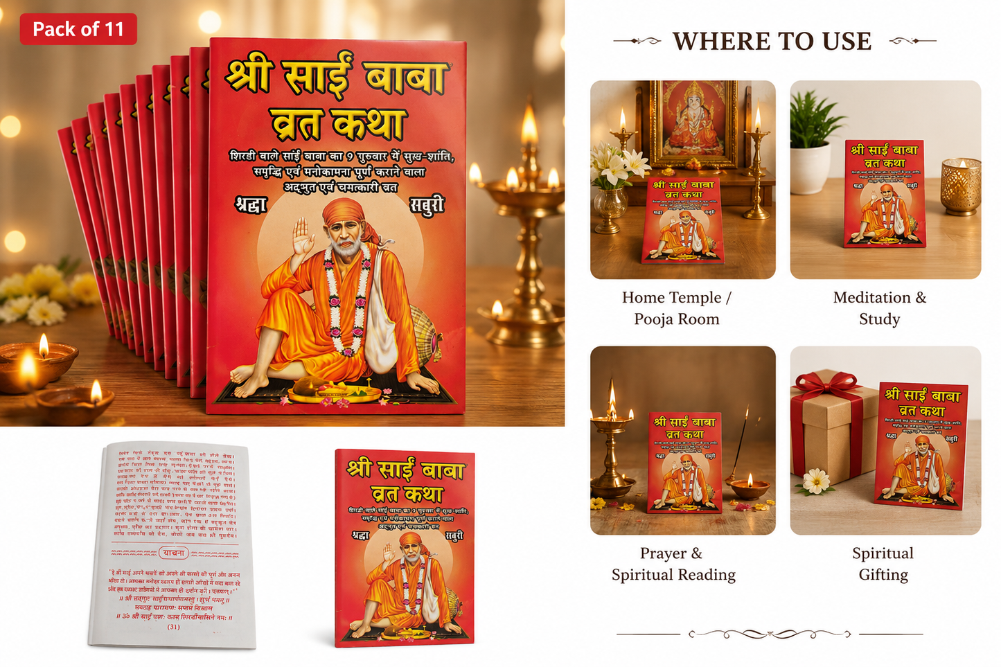Sai Baba Vrat Katha Book in Hindi | Easy Reading Devotional Pooja Book – Set of 11
