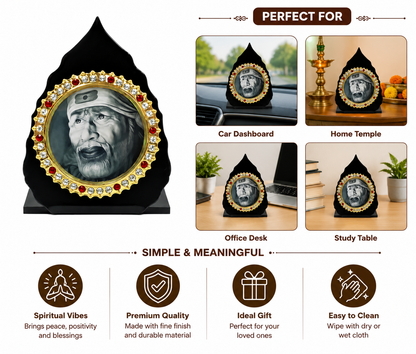 Sai Baba Acrylic Leaf Stand | Marble Look | 7x6 cm | Vastu Deity Idol | Home Decor & Gift