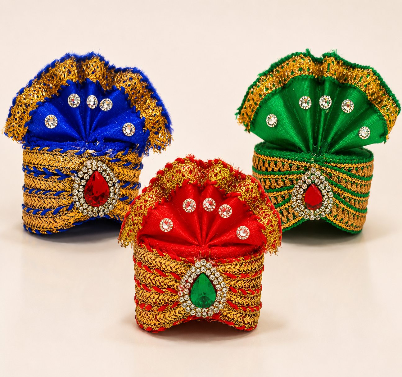 Sai Baba Pagdi Mukut | Size 4 | Pack of 6 | Multicolour | Diamond Stone Work | For Sai Baba, Krishna & Deity Idols
