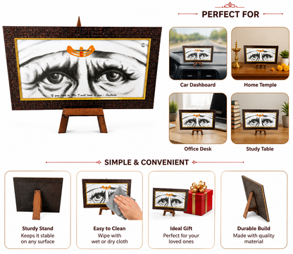 Sai Baba Peaceful Eyes Photo Frame | 7x13 Inch | Brown Wooden Frame | Table Top & Wall Mount