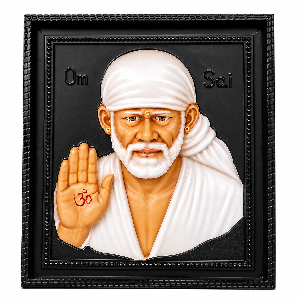 Shirdi Sai Baba 3D Photo Frame | 8x10 Inch | White | Antique Resin | Wall Mount | Home Temple Decor & Gift