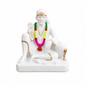 Shirdi Sai Baba Dwarkamai Sitting Idol with Blessing Hand | 6 Inch | White Marble Finish