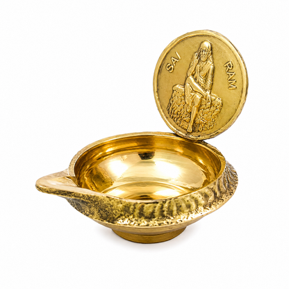 Shirdi Sai Baba Figure Diya | Brass | Golden | 4 CM Sitting Style | Pooja Home Decor & Diwali Gift