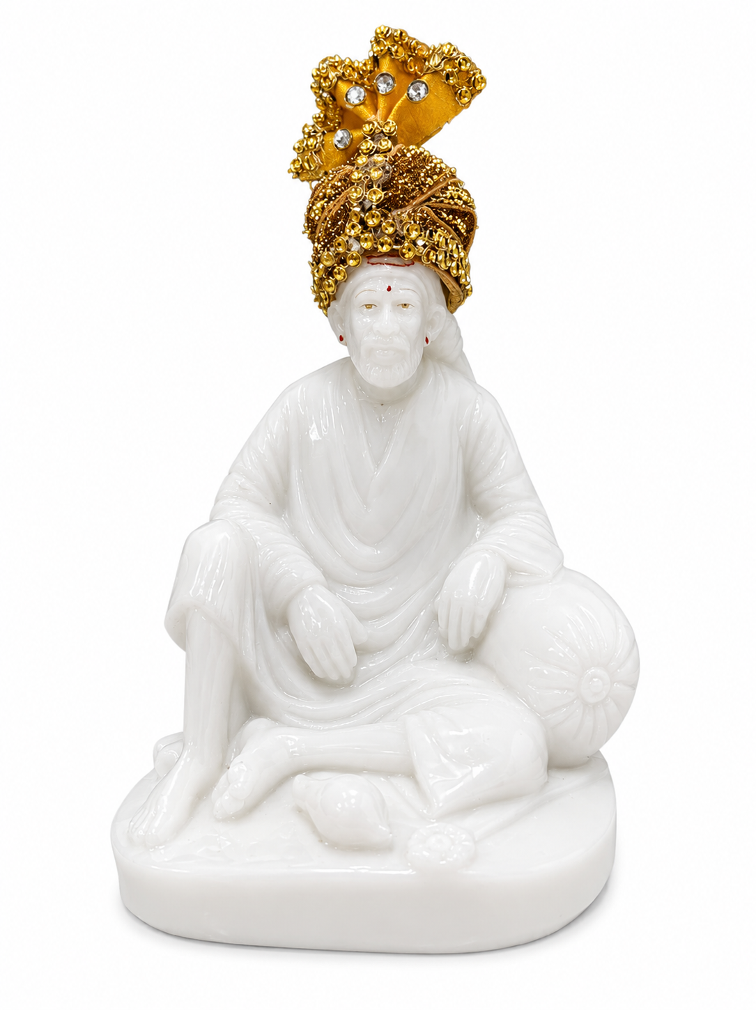Sai Baba Dwarkamai Idol | Italian Marble Pure Resin | Gold | 15x10x20 CM | Home Pooja Room & Premium Gift