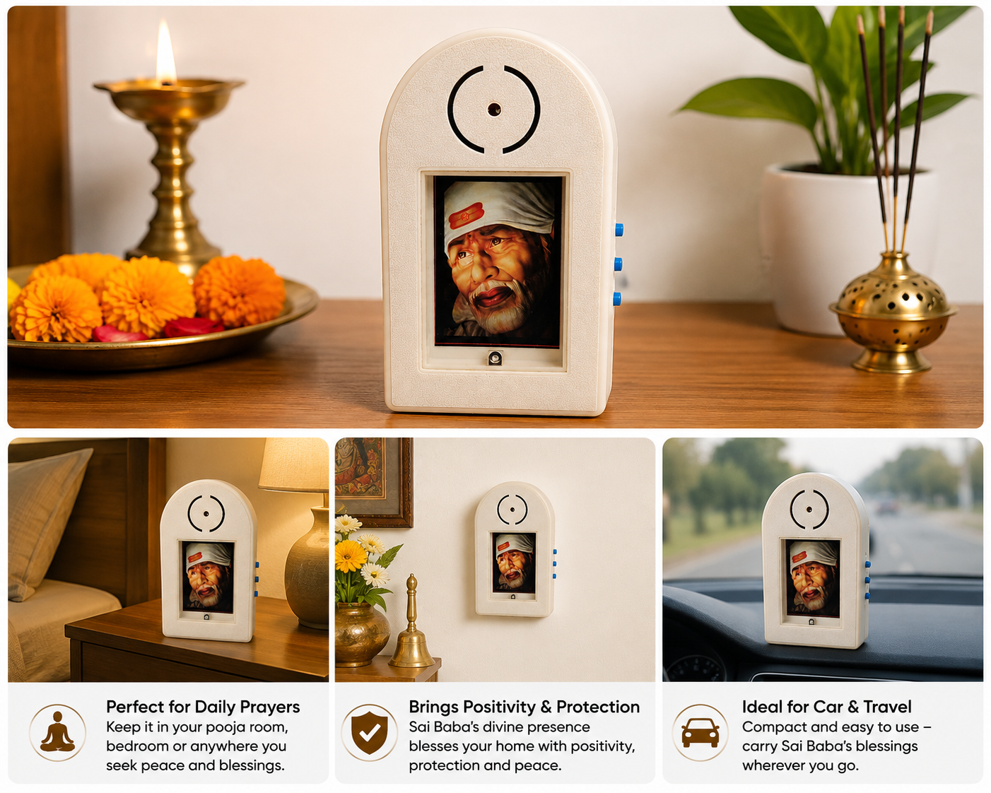Shirdi Sai Baba Mantra Chanting Machine | 21 Sacred Mantras | Meditation Pooja Worship | 40x60x95 MM