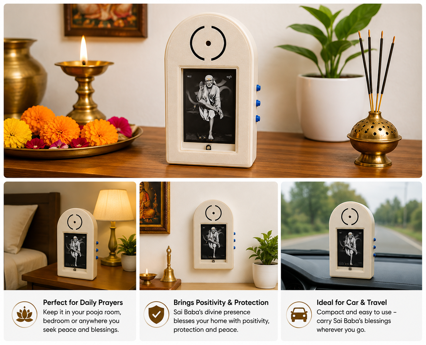 Shirdi Sai Baba Mantra Chanting Machine | Black | 21 Sacred Mantras | 150 GM | Meditation Pooja Worship