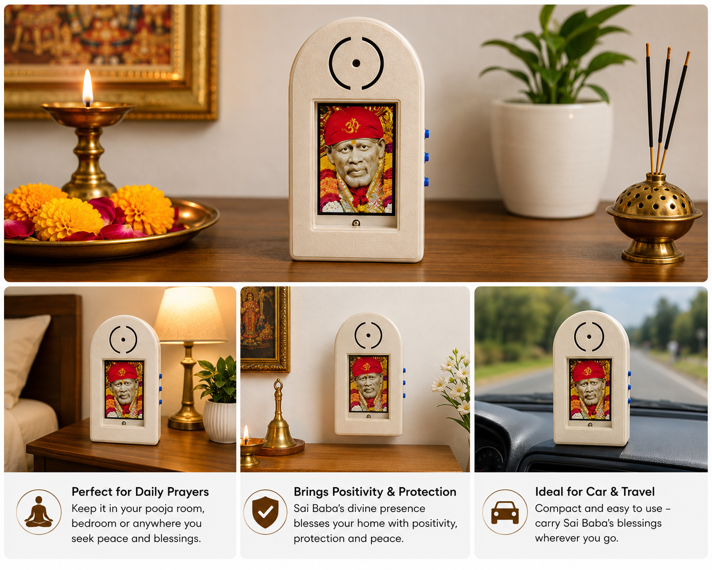 Shirdi Sai Baba Mantra Chanting Machine | Orange | 21 Sacred Mantras | 150 GM | Meditation Pooja Worship