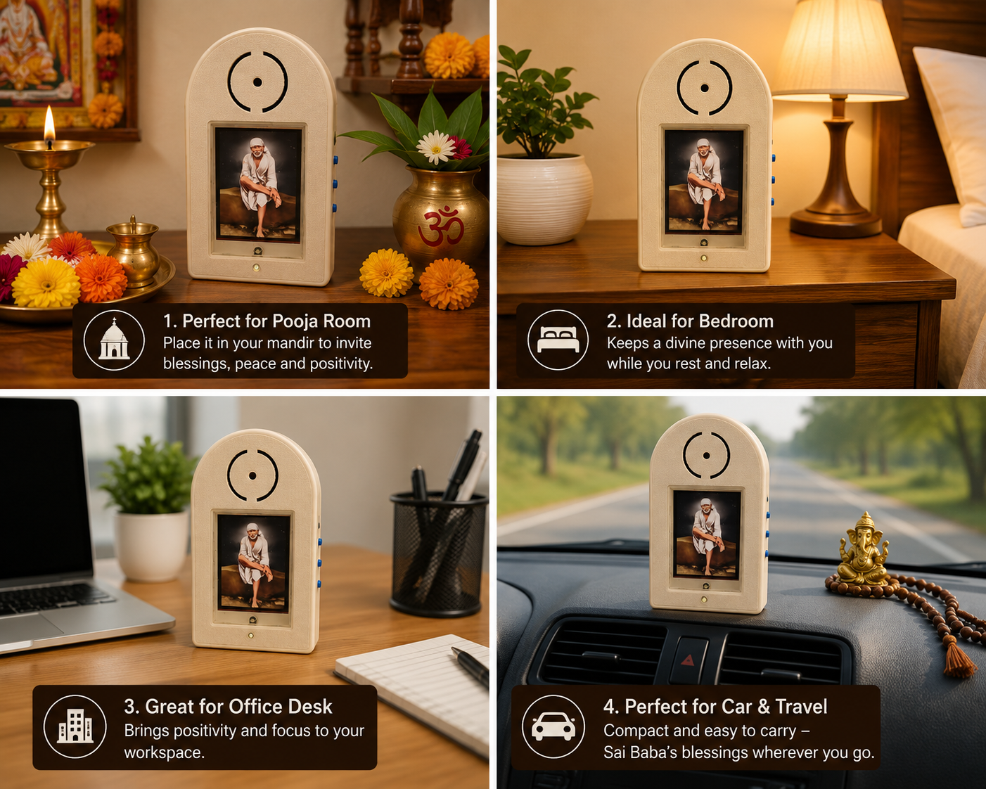 Shirdi Sai Baba Mantra Chanting Machine | White | 21 Sacred Mantras | 150 GM | Meditation Pooja Worship