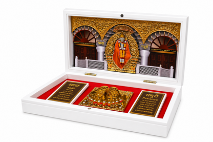 Shirdi Sai Baba with Charan Padukas Gift Box | Gold Plated | 4x6 Inch | Birthday & Office Party Gift