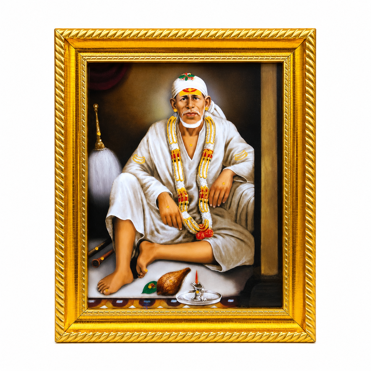 Shirdi Sainath Sai Baba Dwarkamai Gold Framed Wall Painting | 6x8 Inch | Home Decor