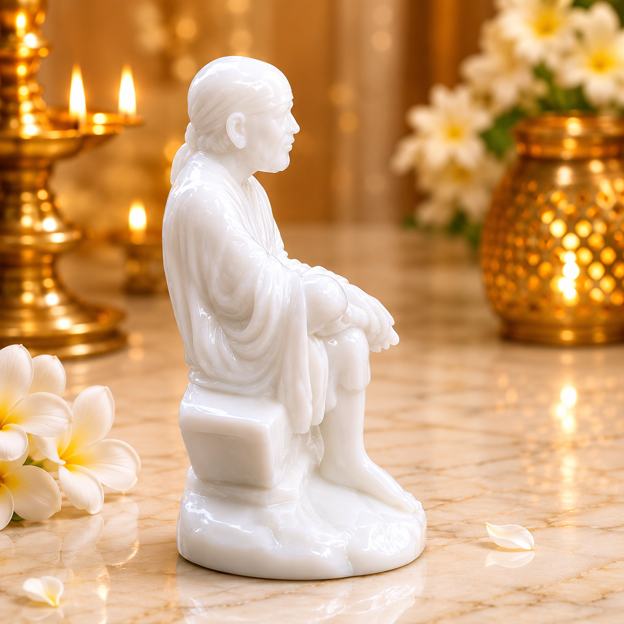 Shirdi Saibaba Marble Idol for Car Dashboard & Pooja Table (4.5 inch)