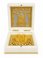 Sri Venkateshwara Charan Paduka | Gold Plated | Wood Finish Box | Tirupati Balaji | Home Temple Vastu & Gift