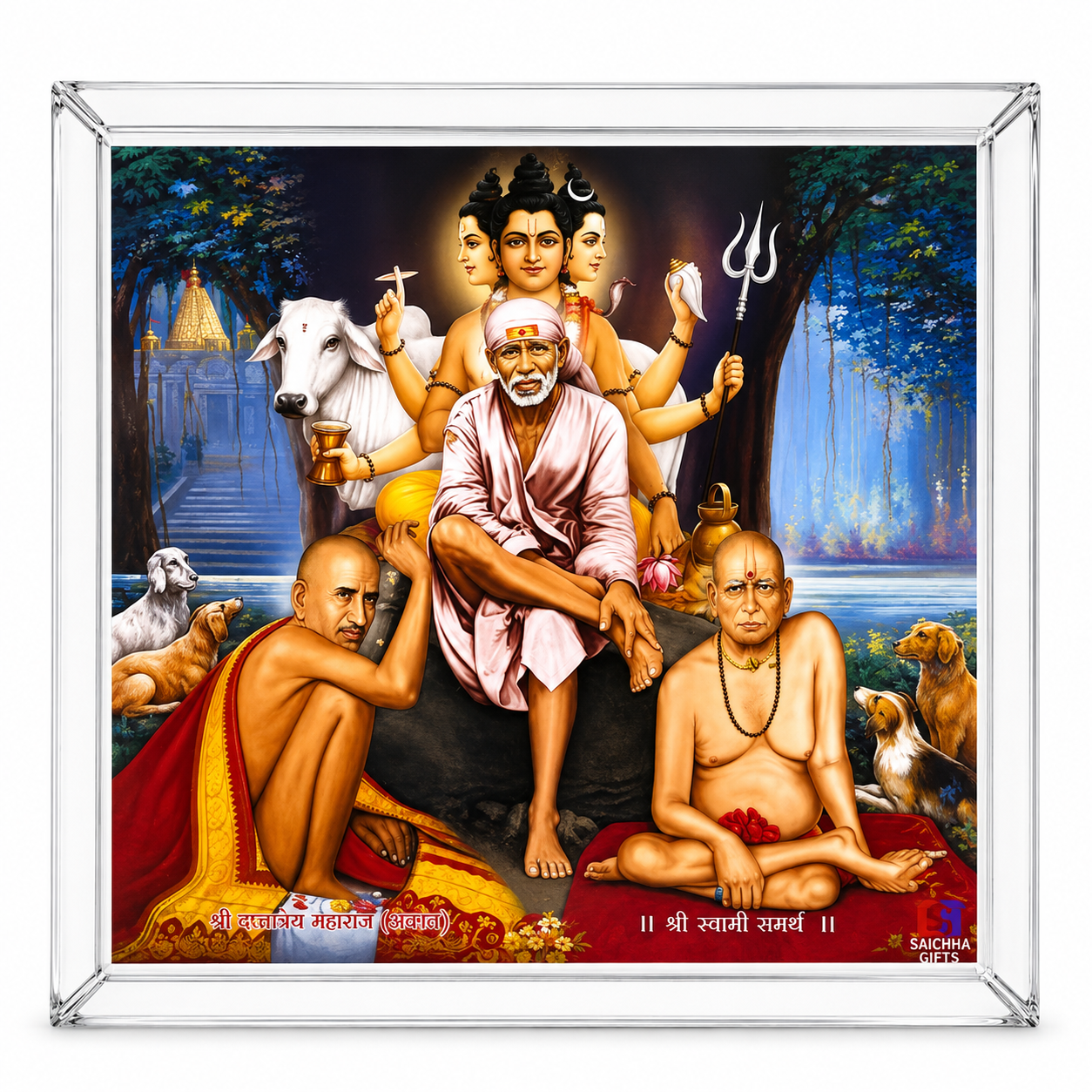 Swami Samarth Datta Gajanan Acrylic Idol | Car Dashboard, Home Temple & Office Décor | Antique Finish | 11x4x11cm | Multicolour